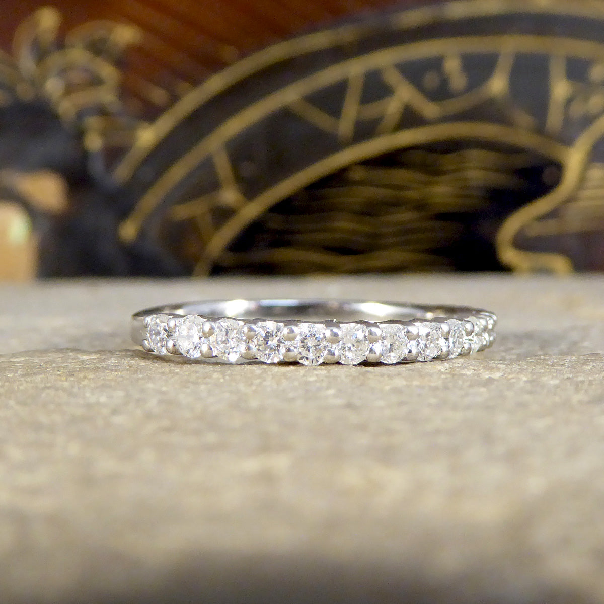 Dimond Set Half Eternity Stackable Ring in Platinum