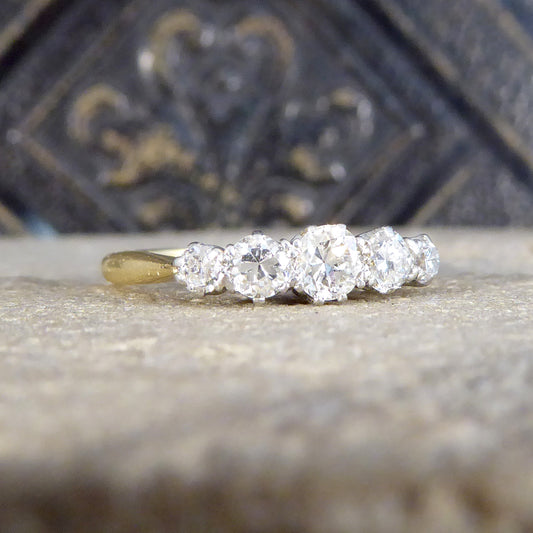 Antique Edwardian Diamond Five Stone Ring in 18ct Yellow Gold and Platinum - Wharfedale Antiques