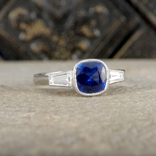 A gorgeous and limited edition Sapphire and Diamond Three Stone ring.