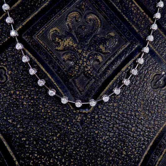 Brilliant Cut Diamond Spacer Line Necklace in 18ct White Gold - Wharfedale Antiques