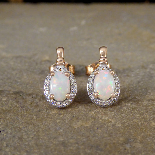 Opal and Diamond Cluster Drop Earrings in Rose Gold - Wharfedale Antiques