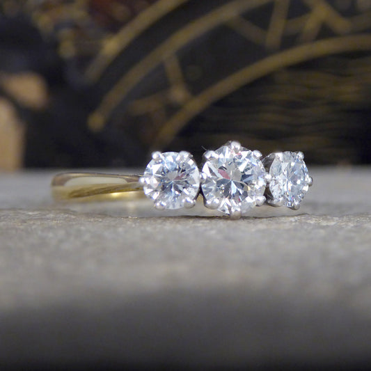 C1920's Diamond Trilogy Three Stone Diamond Ring in 18ct Yellow Gold and Platinum - Wharfedale Antiques