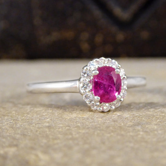 Modern Ruby and Diamond Cluster Ring in 18ct White Gold - Wharfedale Antiques