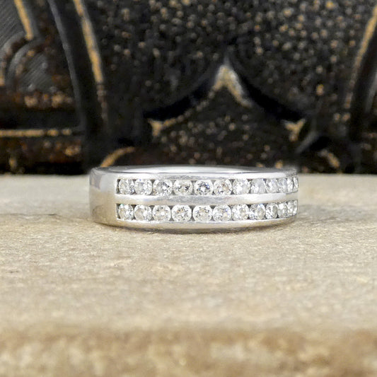 0.75ct Brilliant Cut Diamond Double Row Half Eternity Ring in Platinum - Wharfedale Antiques
