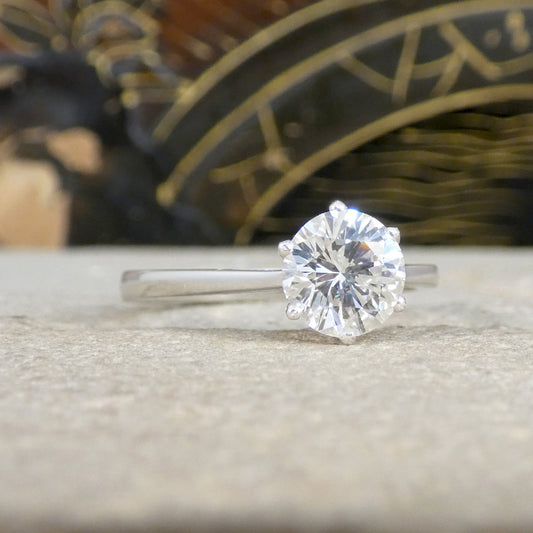 A classic and gorgeous 1.22ct Brilliant Cut Diamond solitaire engagement ring in a Platinum 6 claw setting with a GIA cert.