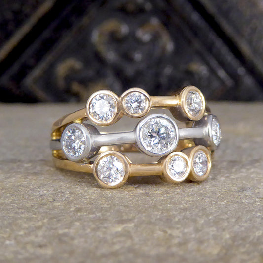 Modern 0.90ct Diamond Bubble Style Ring in White and Yellow Two Tone Gold - Wharfedale Antiques