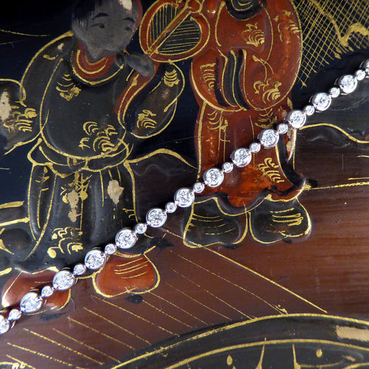 Little and Large Alternating Diamond Tennis Bracelet in 18ct White Gold - Wharfedale Antiques