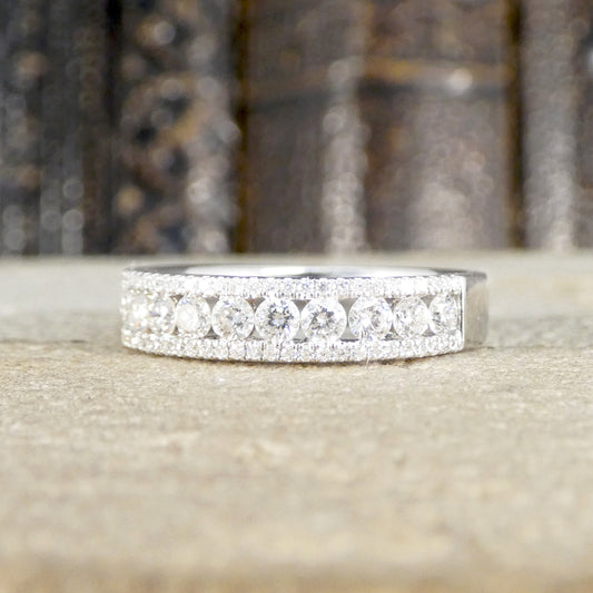 Diamond Channel Set Half Eternity Ring in 18ct White Gold - Wharfedale Antiques