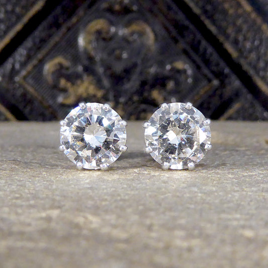 3.81ct Diamond Stud Earrings in 18ct White Gold with Alpha Backs - Wharfedale Antiques