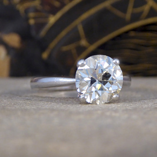 2.44ct Old European Cut Diamond Solitaire Ring in Platinum - Wharfedale Antiques