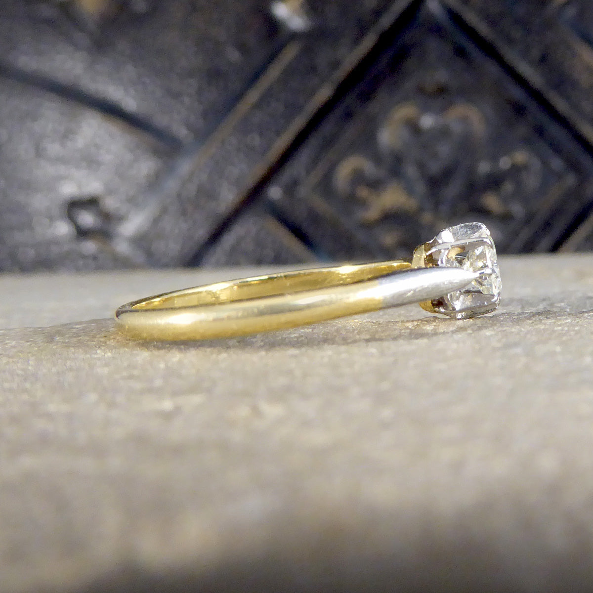 Antique C1910 Diamond Solitaire Illusion Set Ring in 18ct Yellow Gold and Platinum