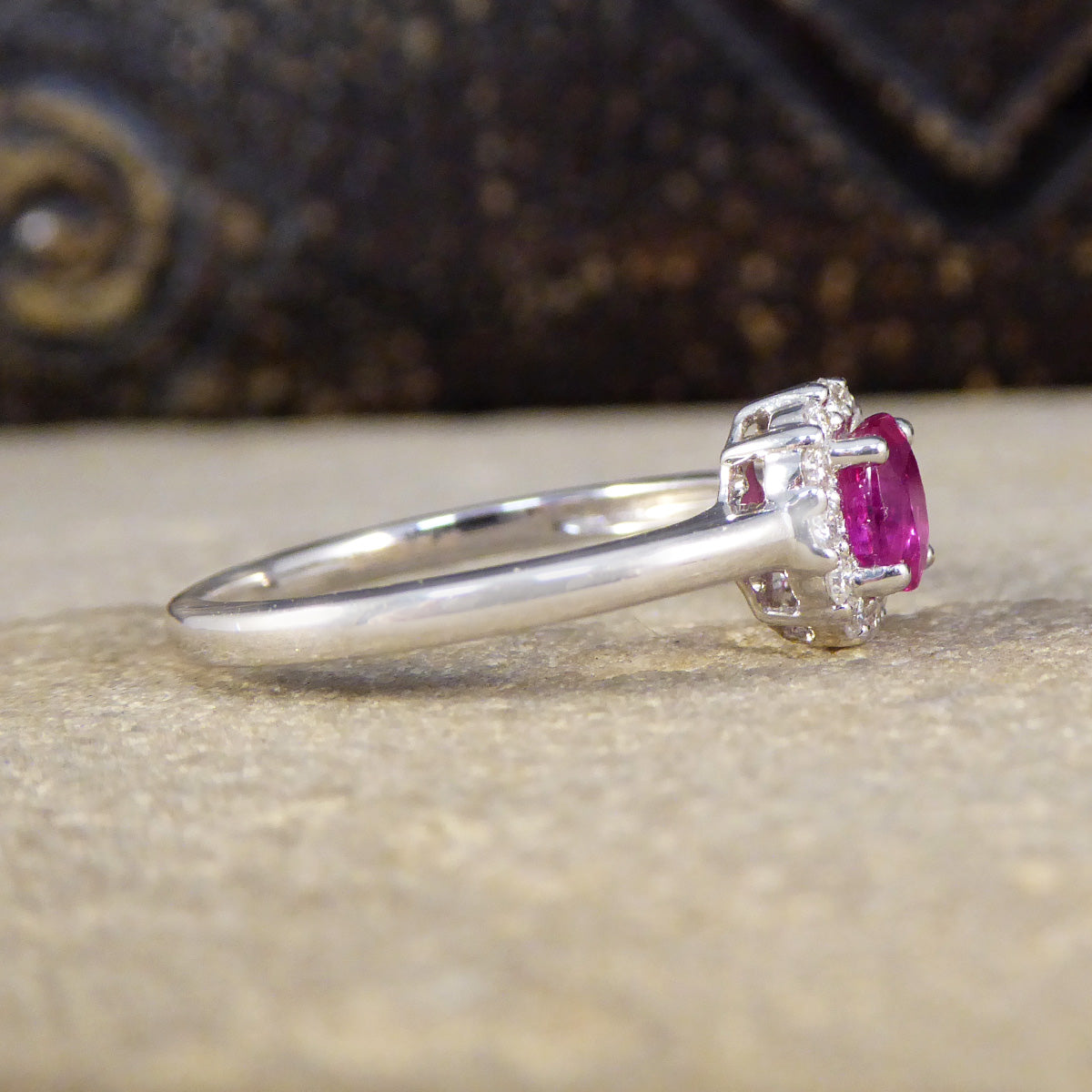 Modern Ruby and Diamond Cluster Ring in 18ct White Gold - Wharfedale Antiques