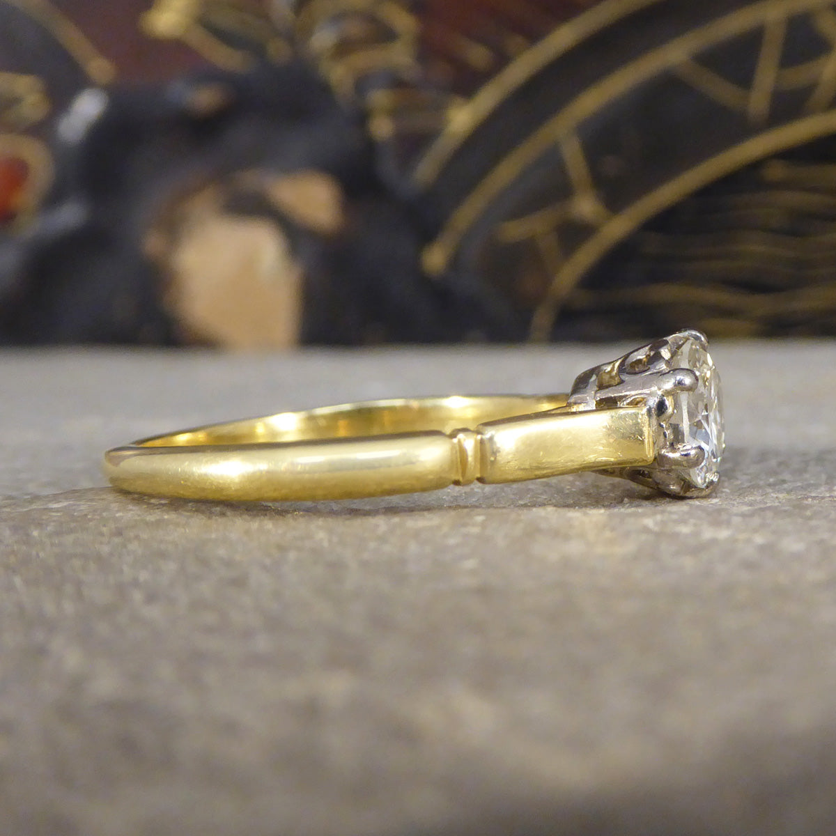 Vintage 0.82ct Diamond Solitaire Ring in 18ct Yellow Gold - Wharfedale Antiques