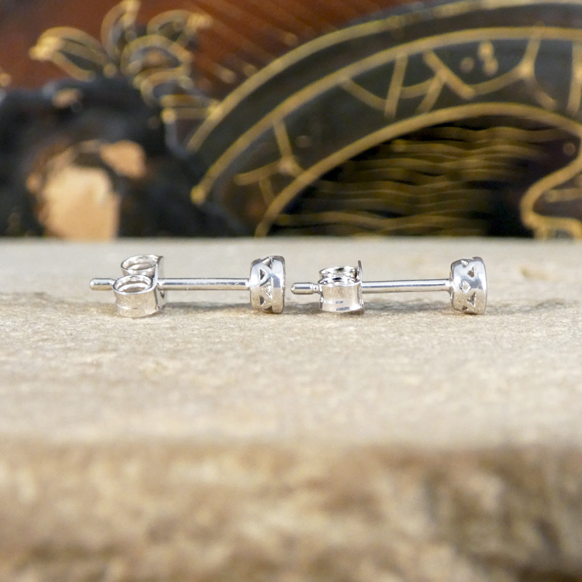 Bezel Set Diamond Stud Earrings in White Gold - Wharfedale Antiques