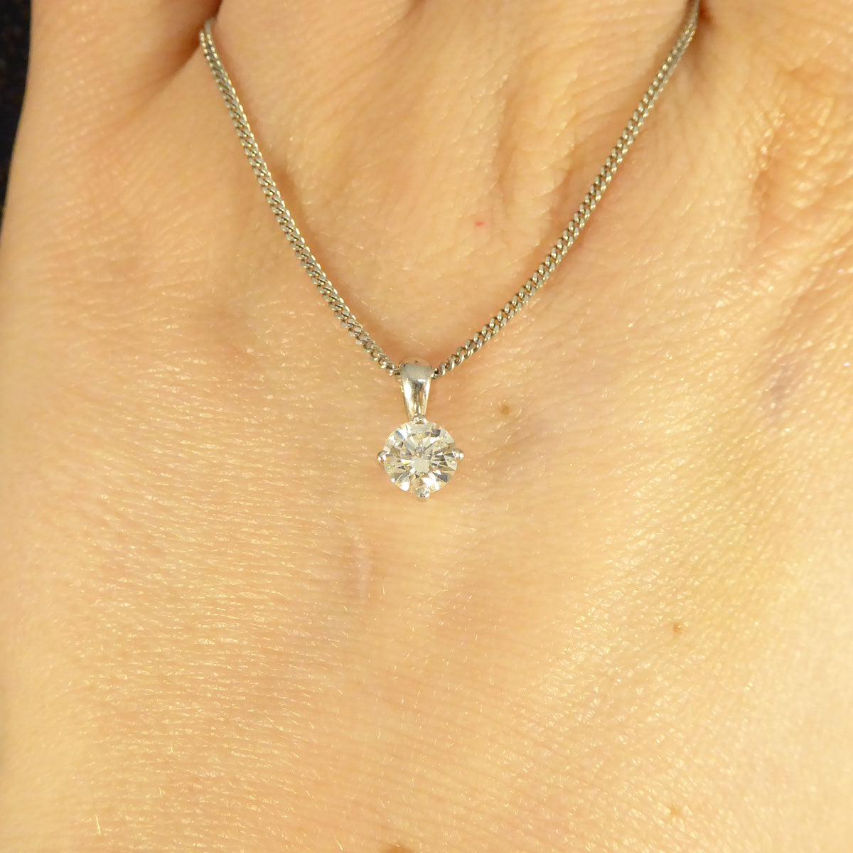 0.50ct Diamond Solitaire Pendant Necklace in 18ct White Gold - Wharfedale Antiques