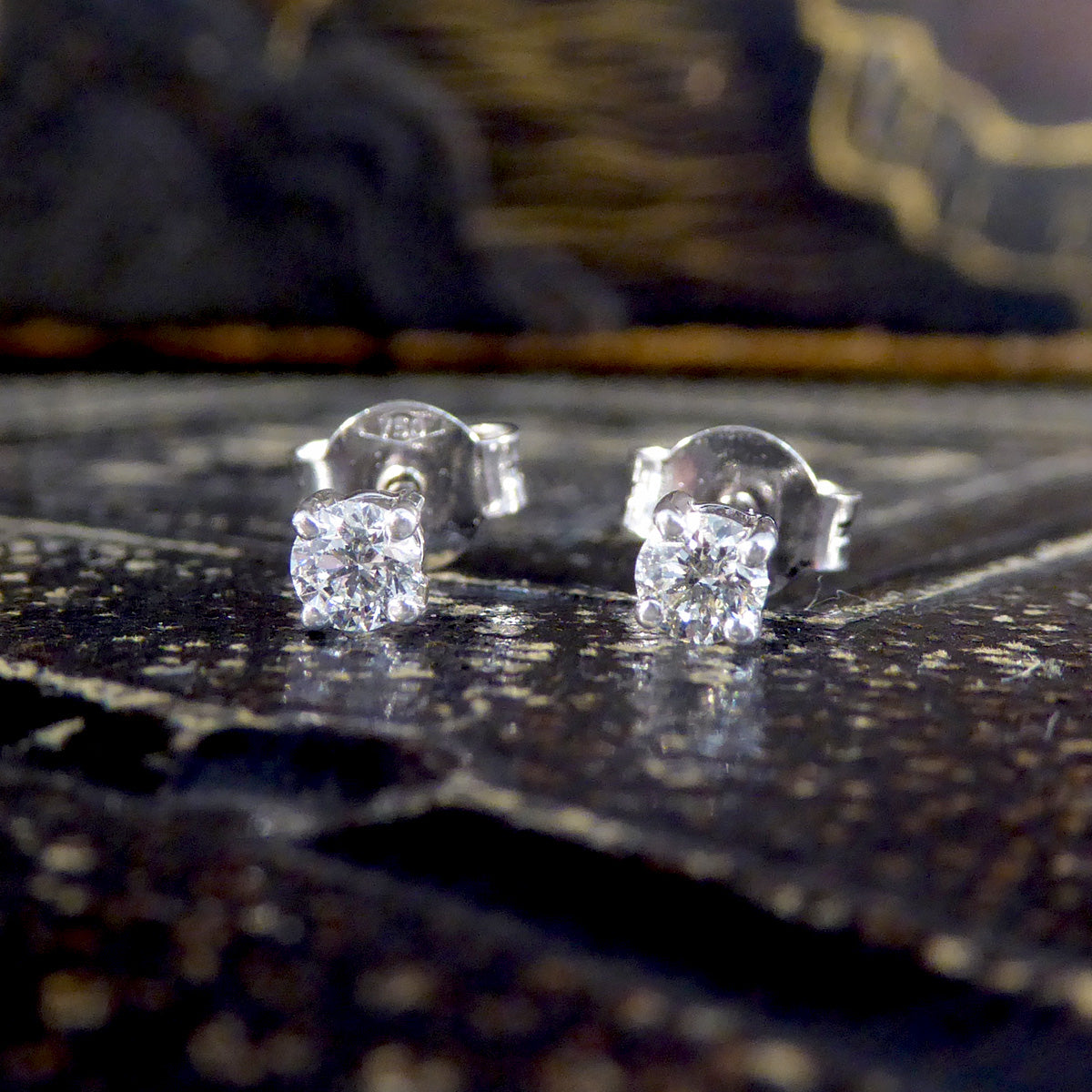 Diamond Stud Earrings and Necklace Set in White Gold - Wharfedale Antiques