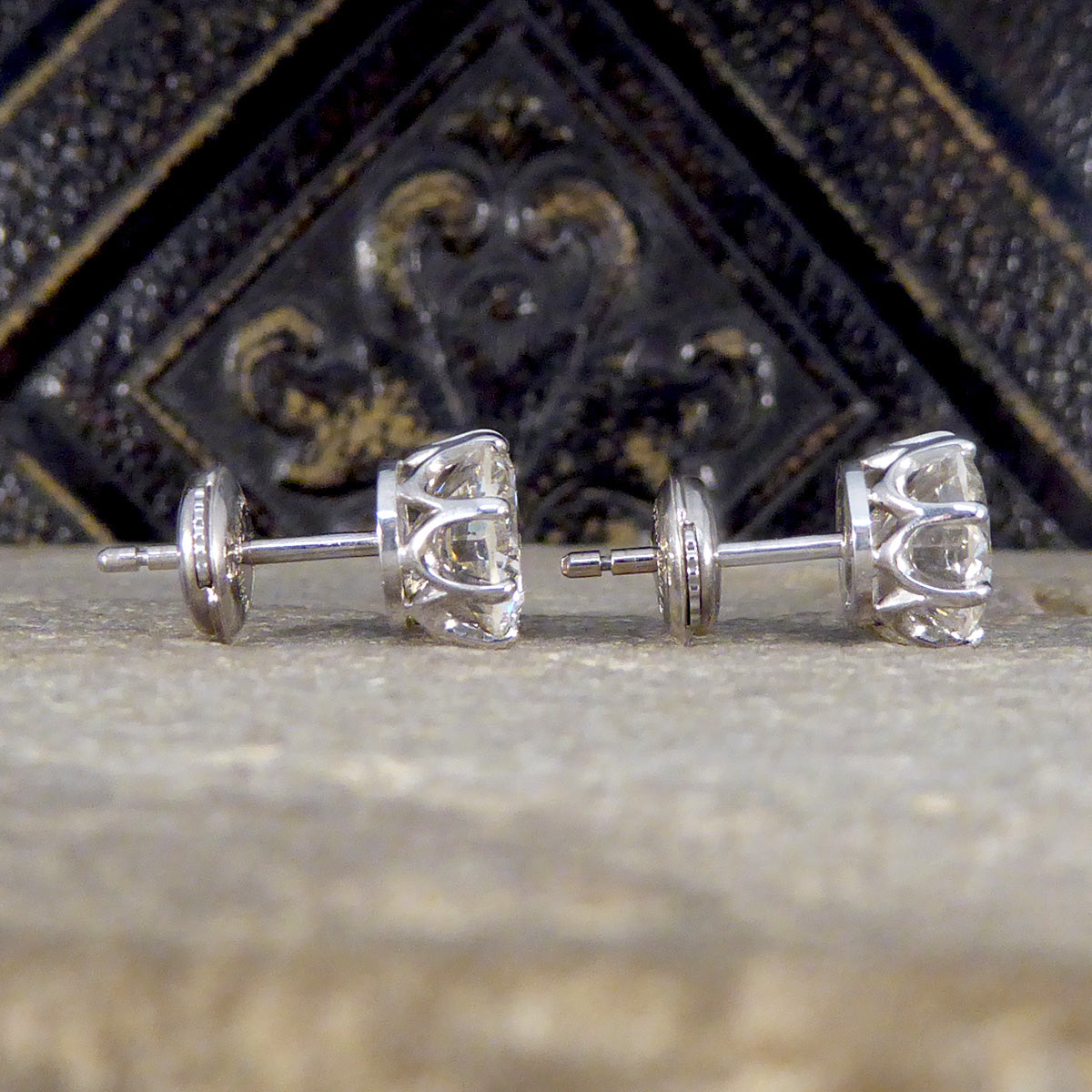 3.81ct Diamond Stud Earrings in 18ct White Gold with Alpha Backs - Wharfedale Antiques
