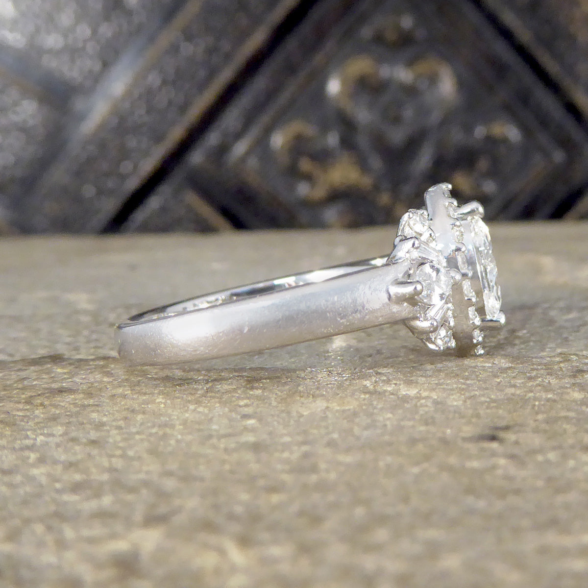 Contemporary 1.00ct Diamond Marquise Cluster Dress Ring in Platinum - Wharfedale Antiques