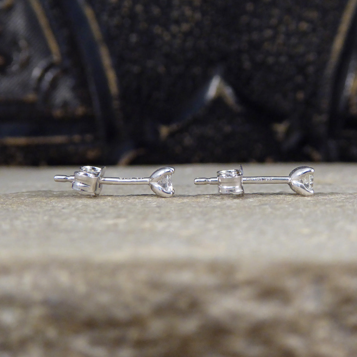Classic Diamond Stud Earrings in 18ct White Gold - Wharfedale Antiques