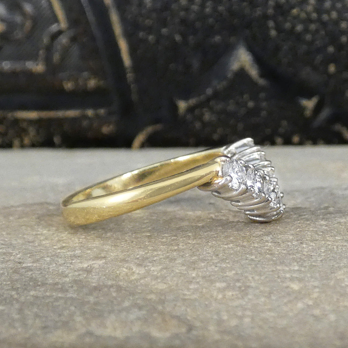 Diamond Set Wishbone Ring in 18ct Yellow and White Gold - Wharfedale Antiques