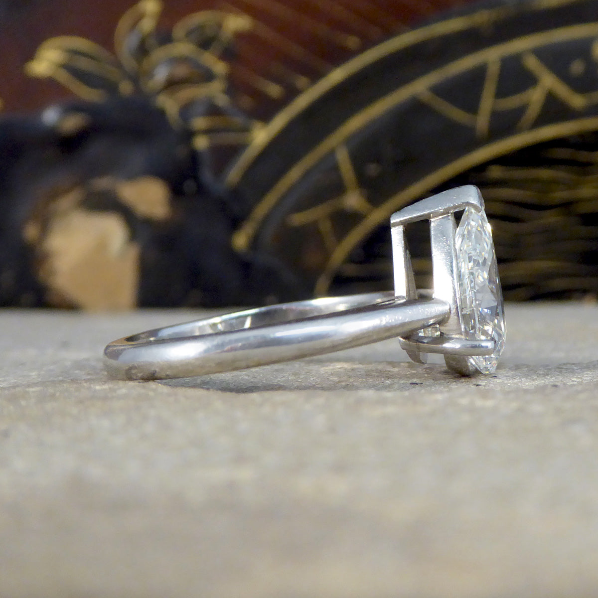 2.10ct Pear Shaped Brilliant Cut Diamond Solitaire Ring in Platinum - Wharfedale Antiques