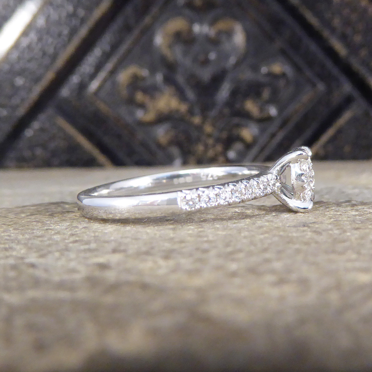 Solitaire Illusion set Diamond Cluster Ring in White Gold with Diamond Shoulders - Wharfedale Antiques