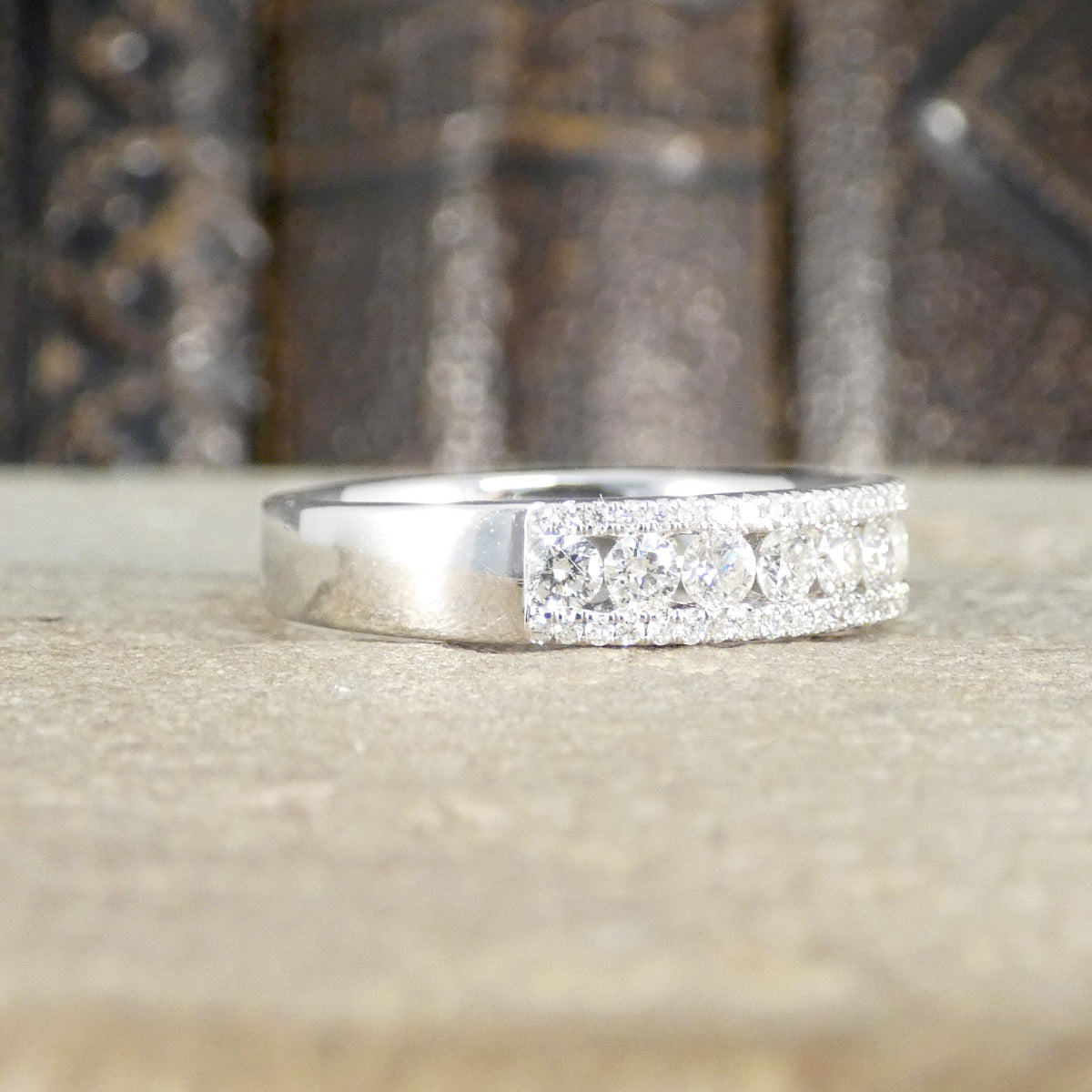 Diamond Channel Set Half Eternity Ring in 18ct White Gold - Wharfedale Antiques