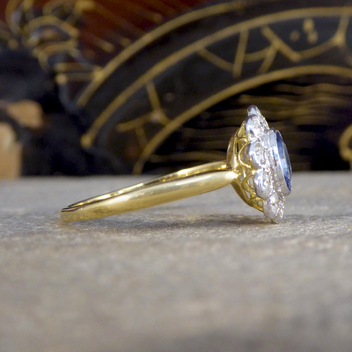 Vintage Sapphire and Diamond Cluster Ring in 18ct Yellow and White Gold