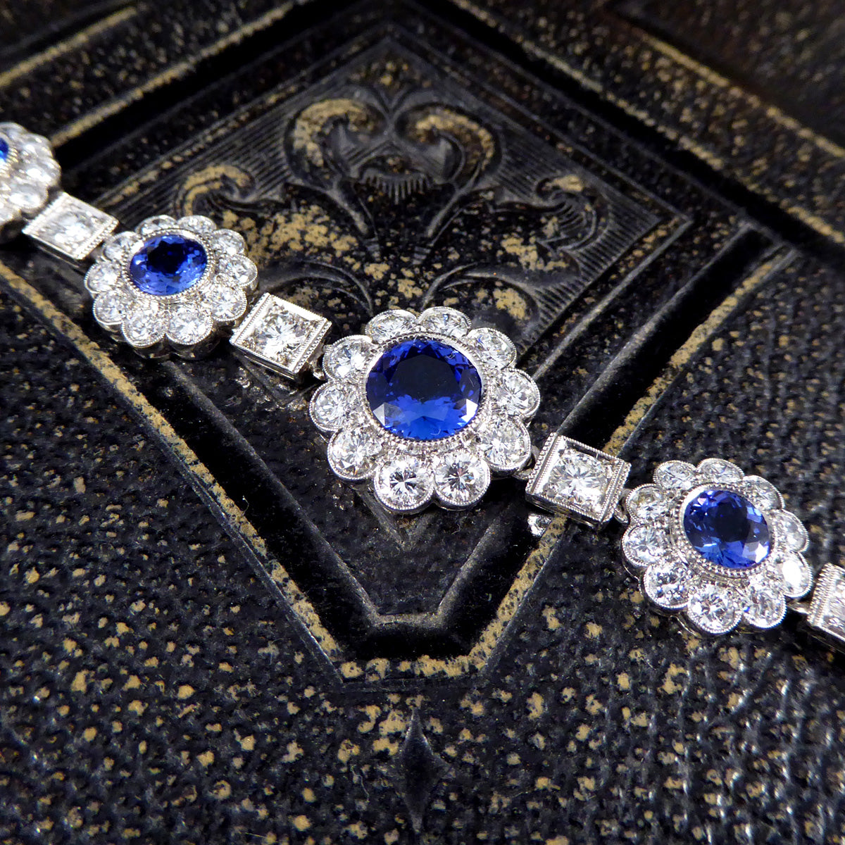 Tanzanite and Diamond Cluster Bracelet in Platinum - Wharfedale Antiques