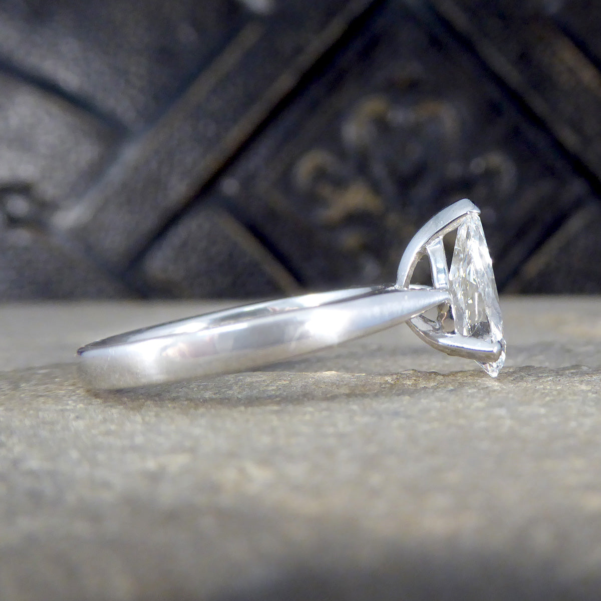 Solitaire Engagement Ring with 1.26ct Pear Cut Diamond in 18ct White Gold - Wharfedale Antiques