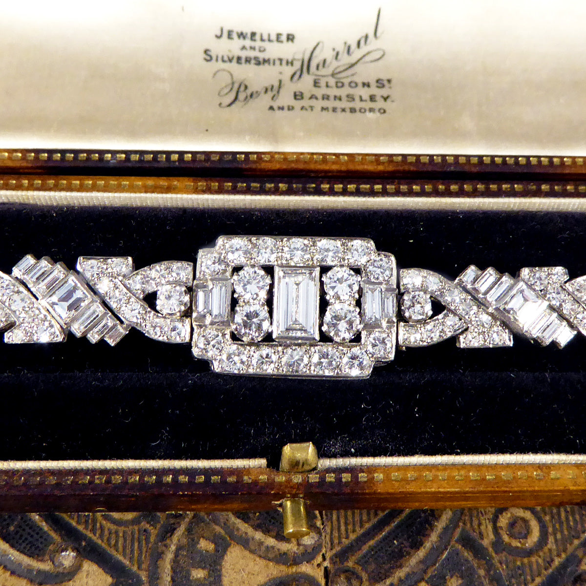 Art Deco 10.38ct Diamond Panel Bracelet in Platinum in Original Antique Box - Wharfedale Antiques