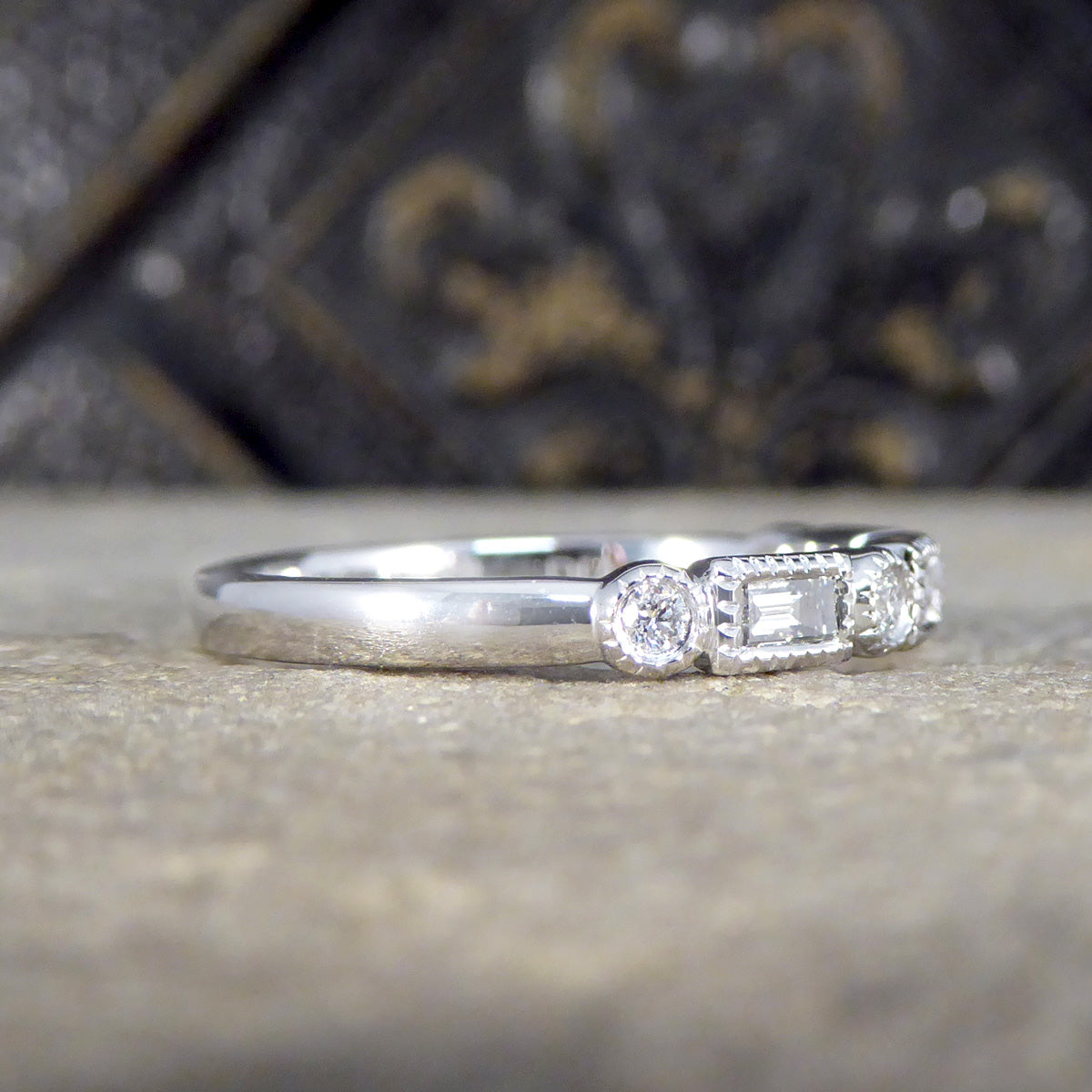 Baguette and Brilliant Cut Diamond Half Eternity Band in Platinum - Wharfedale Antiques