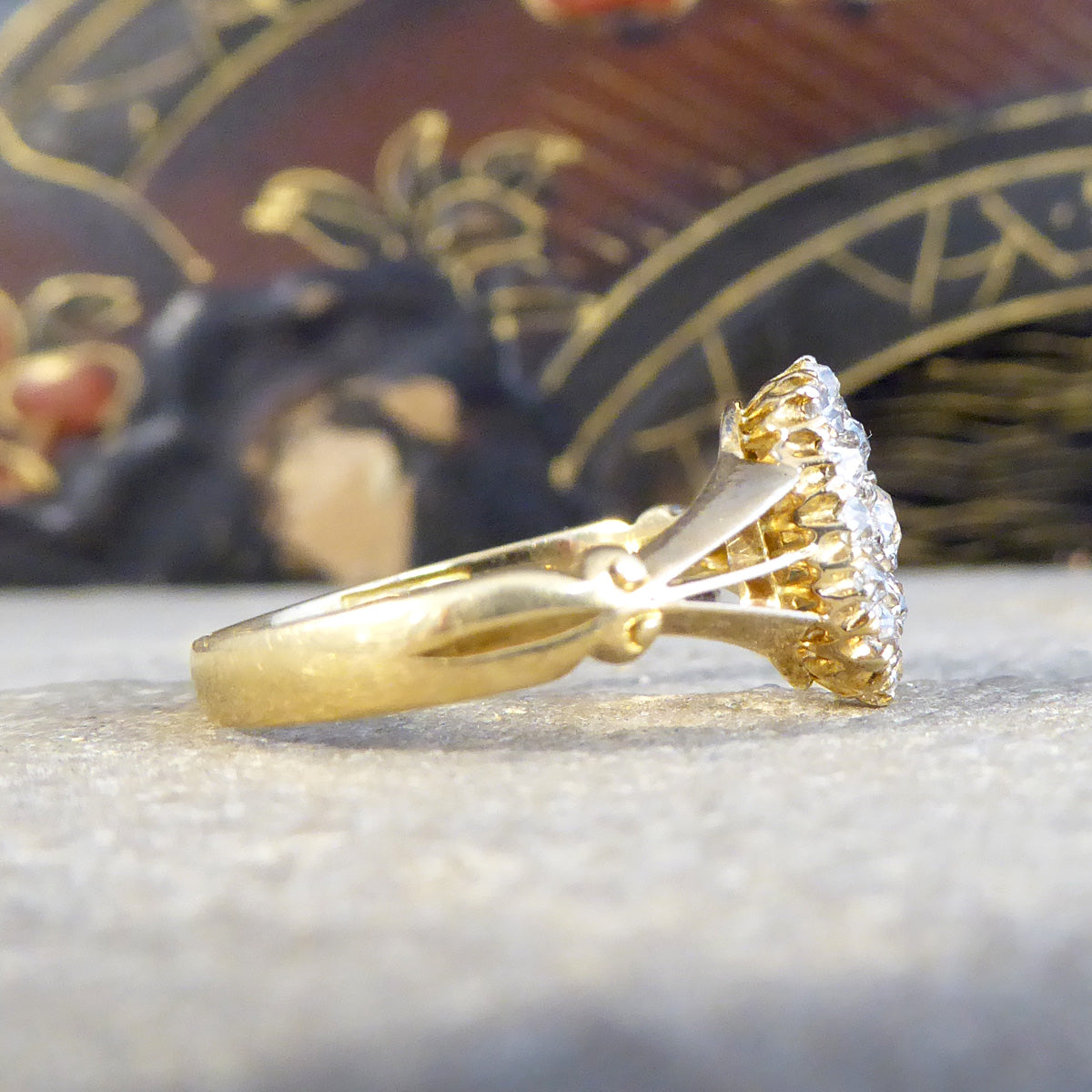 Antique Late Victorian Diamond Oval Cluster in 18ct Yellow Gold - Wharfedale Antiques