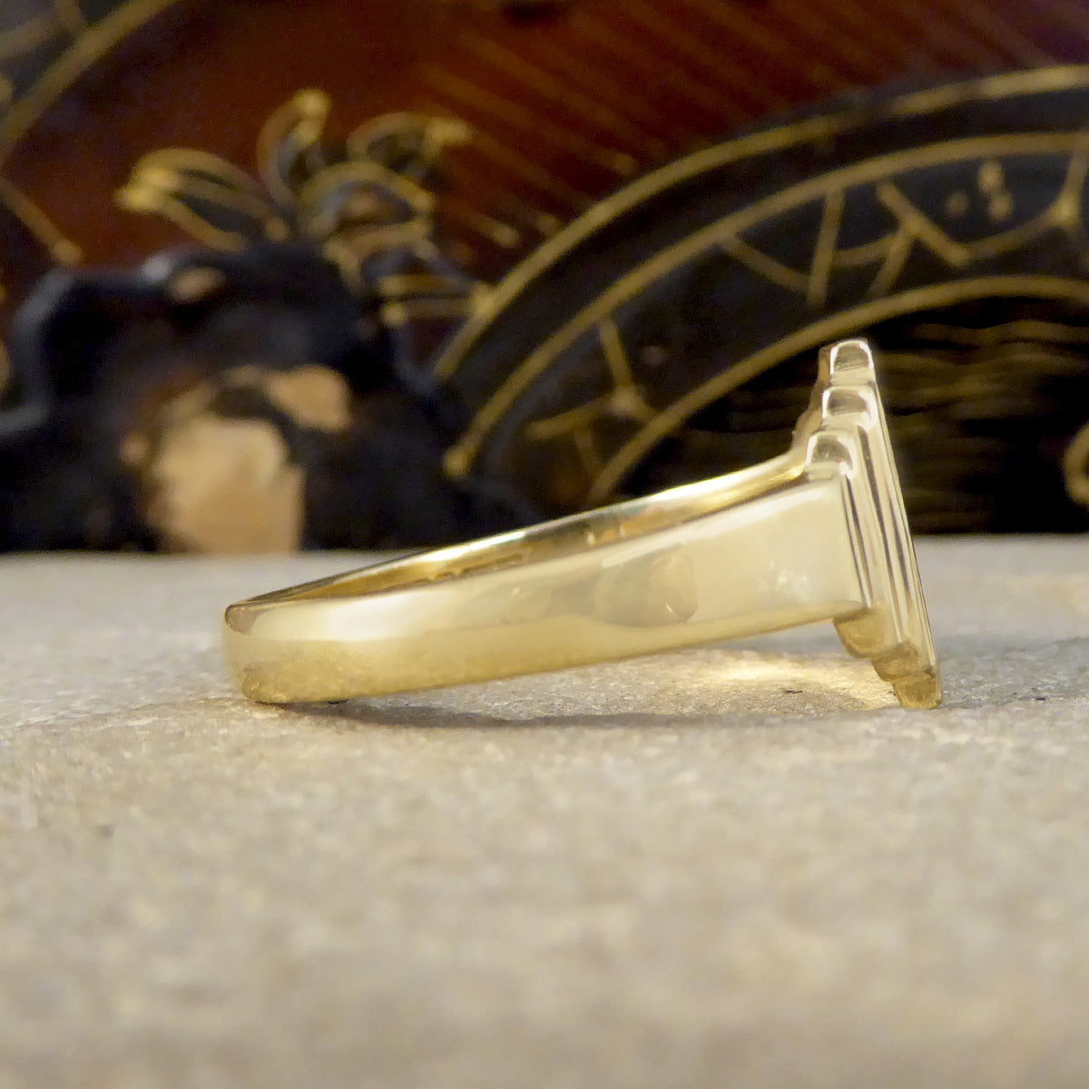 Large Vintage Rectangular Faced Signet Ring in 9ct Yellow Gold C1961 - Wharfedale Antiques