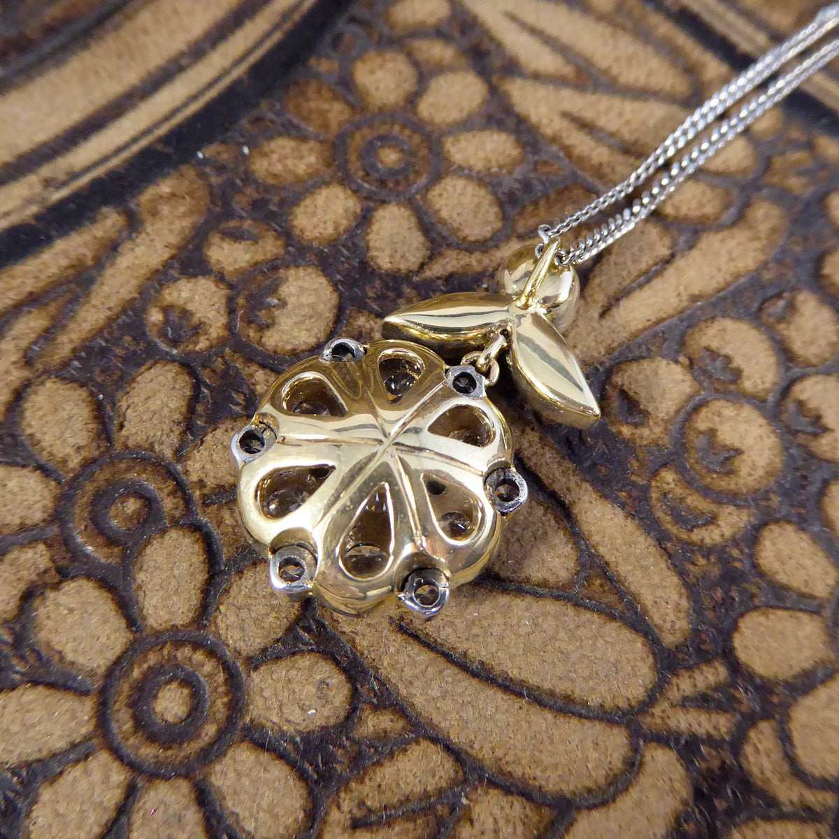 Antique Style 2.50ct Diamond Cluster Drop Pendant Necklace in Yellow Gold and Silver - Wharfedale Antiques