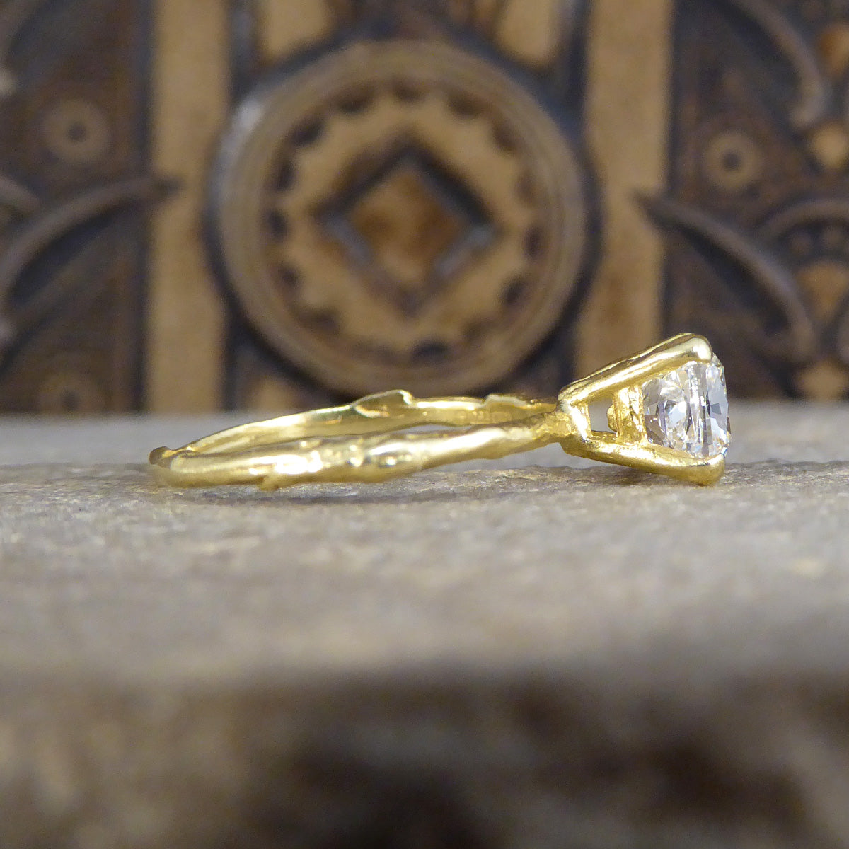 GIA 1.00ct F VS Modified Cushion Diamond Solitaire Ring in 18ct Yellow Gold Fine Detailed Band - Wharfedale Antiques