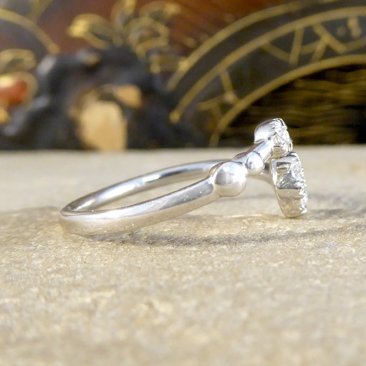 Diamond Daisy Cluster Torque Ring in White Gold - Wharfedale Antiques