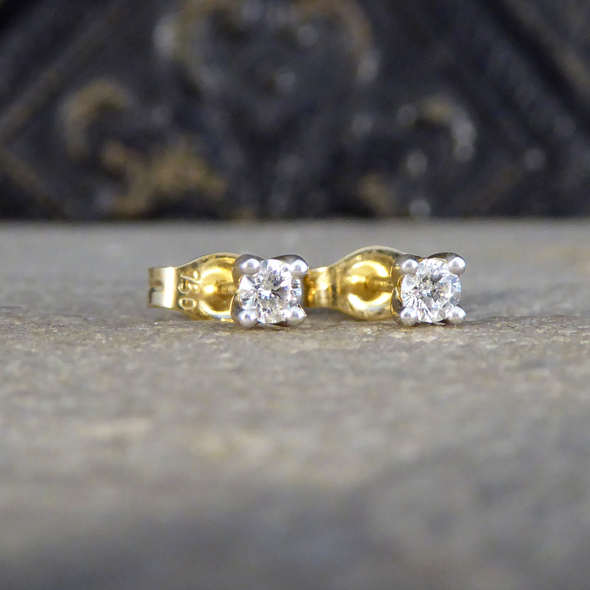 Diamond Stud Earrings in 18ct Yellow Gold - Wharfedale Antiques
