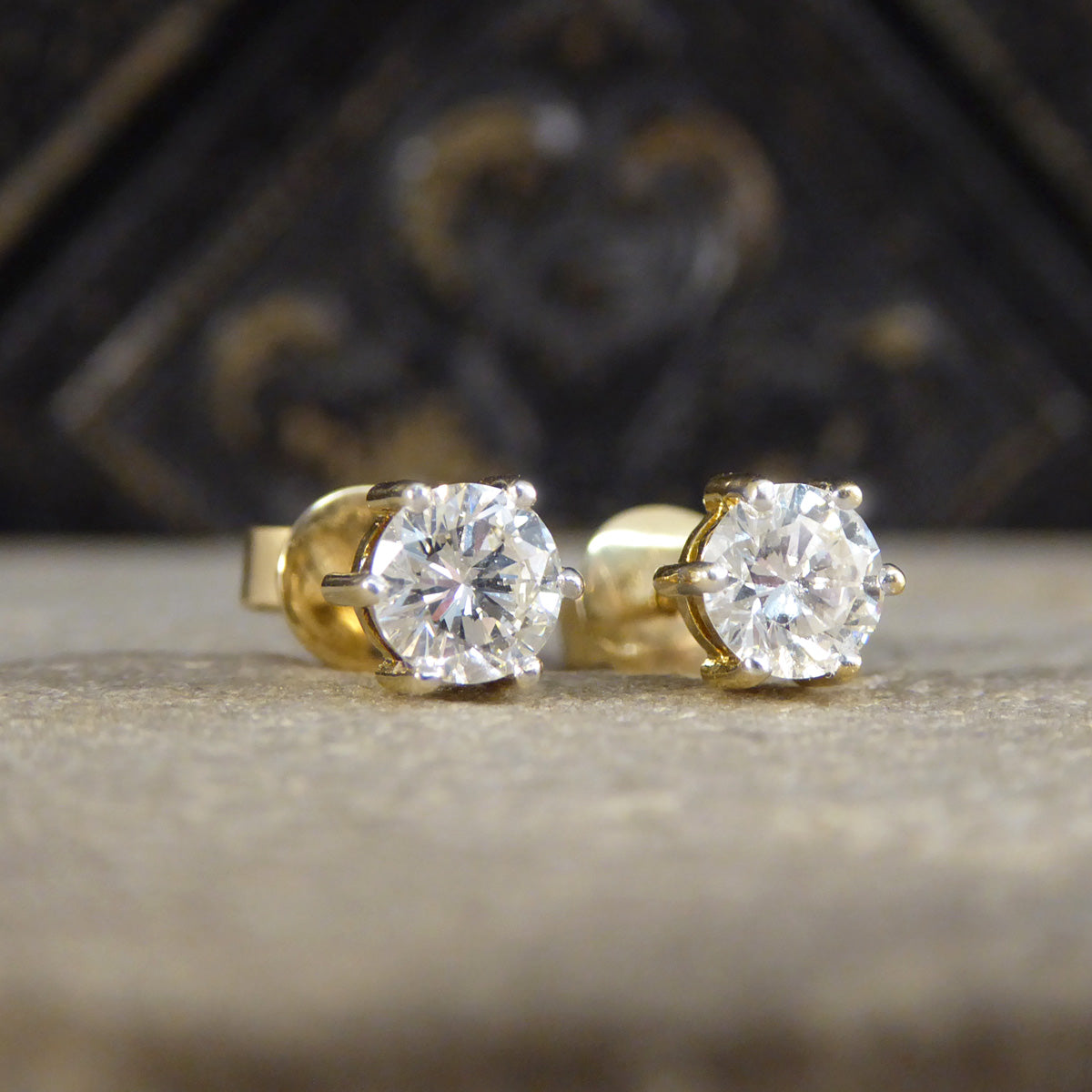 Classic Diamond Stud Earrings Weighing 1.00ct in 18ct Yellow Gold - Wharfedale Antiques