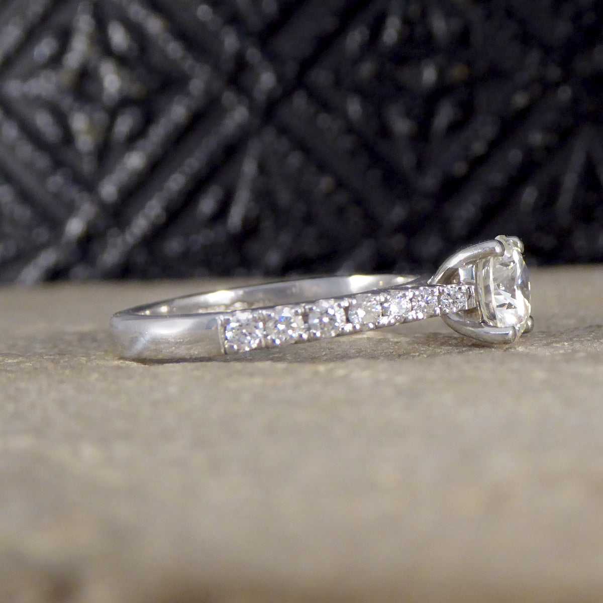 0.85ct Diamond Solitaire Engagement Ring with Diamond Set Shoulders in Platinum - Wharfedale Antiques