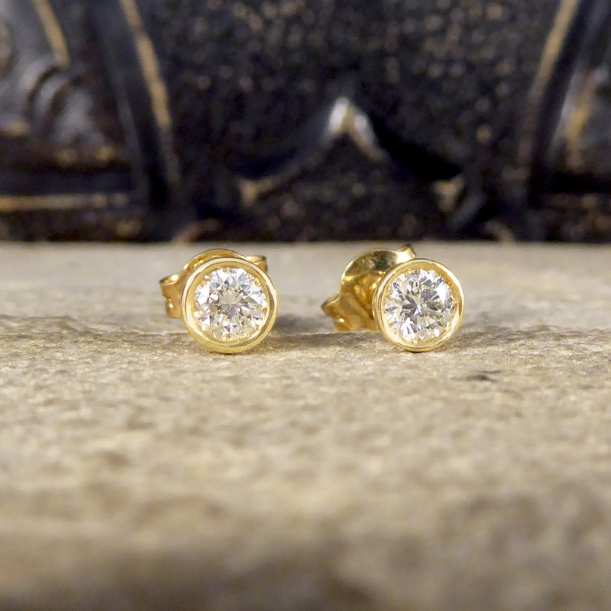 Brilliant Cut Collar Set 0.50ct Diamond Stud Earrings in 18ct Yellow Gold - Wharfedale Antiques