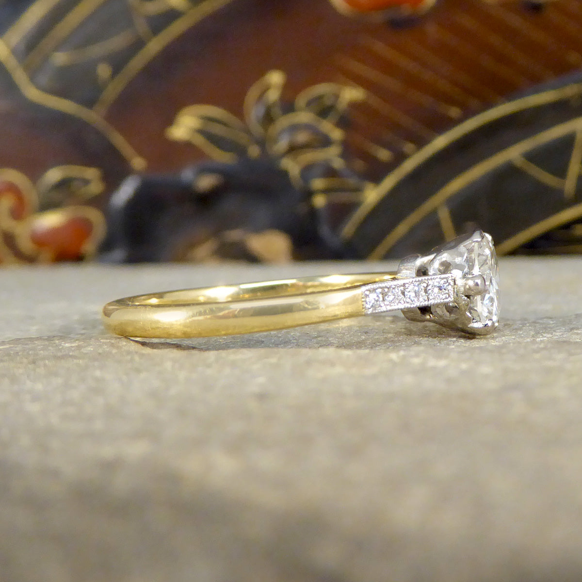 0.90ct Diamond Solitaire Engagement Ring in 18ct Yellow Gold and Platinum - Wharfedale Antiques