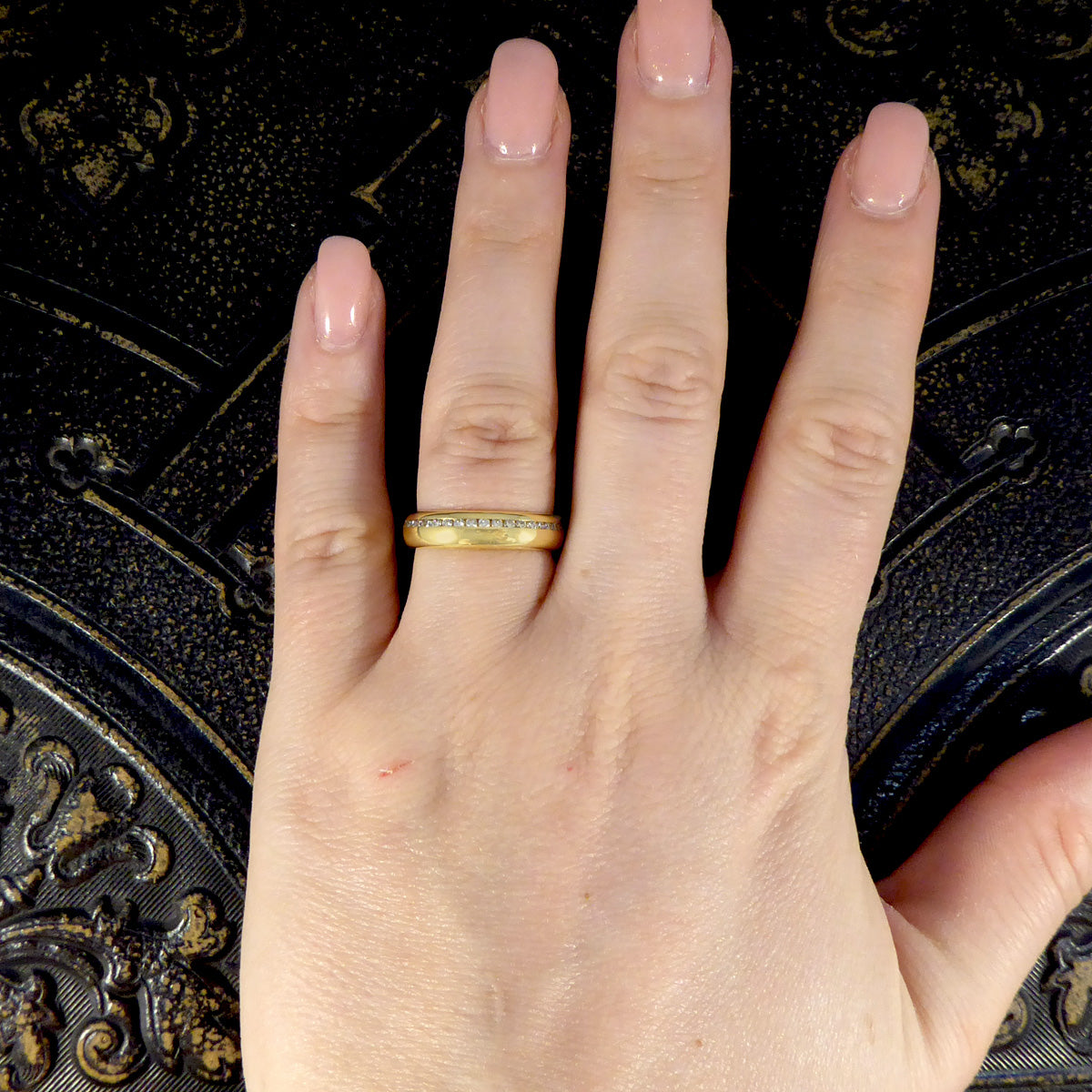 Solid 18ct Yellow Gold Full Diamond Eternity Set Wedding Band Ring by Bunz - Wharfedale Antiques