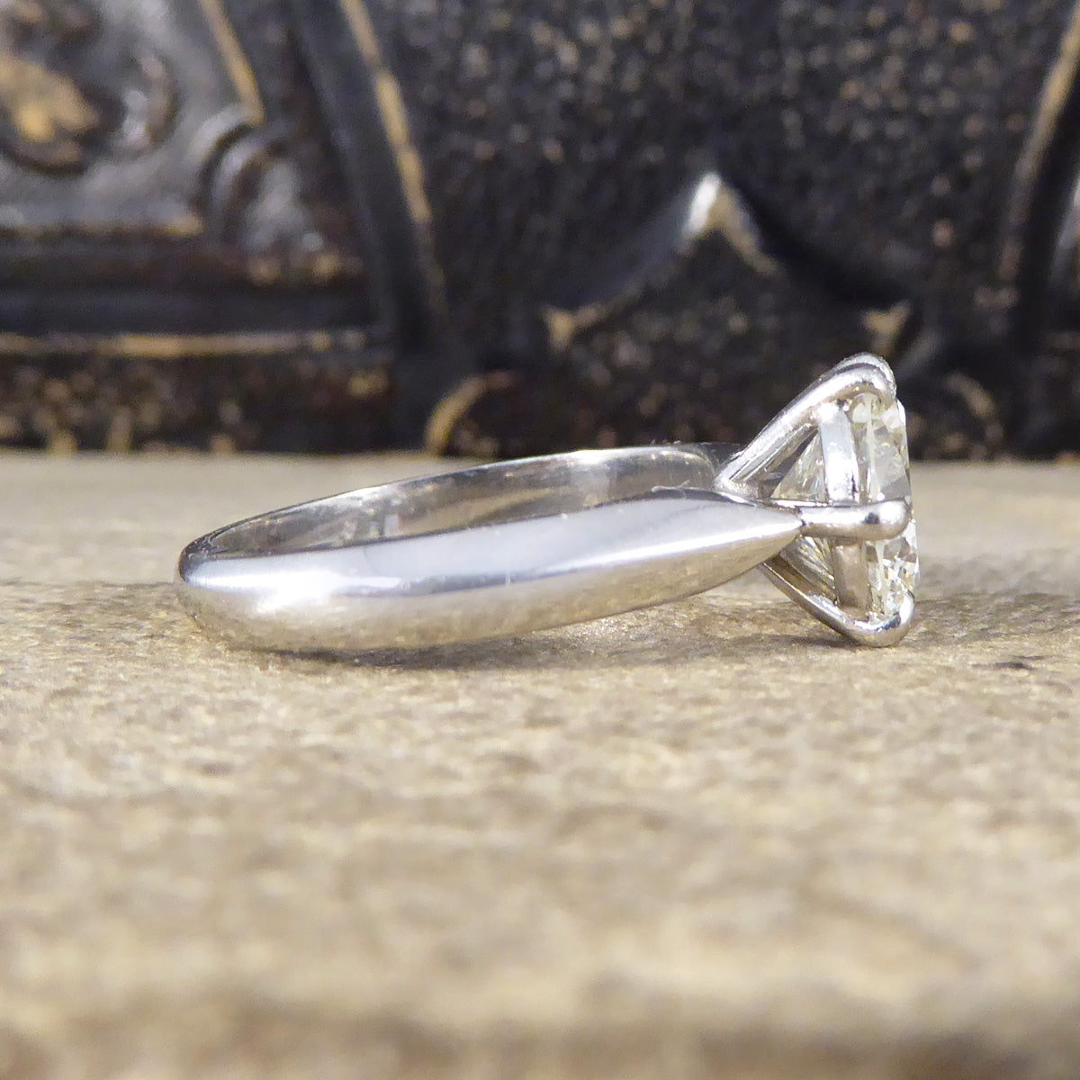 2.54ct Brilliant Cut Diamond Solitaire Engagement Ring on Plain Platinum Band - Wharfedale Antiques