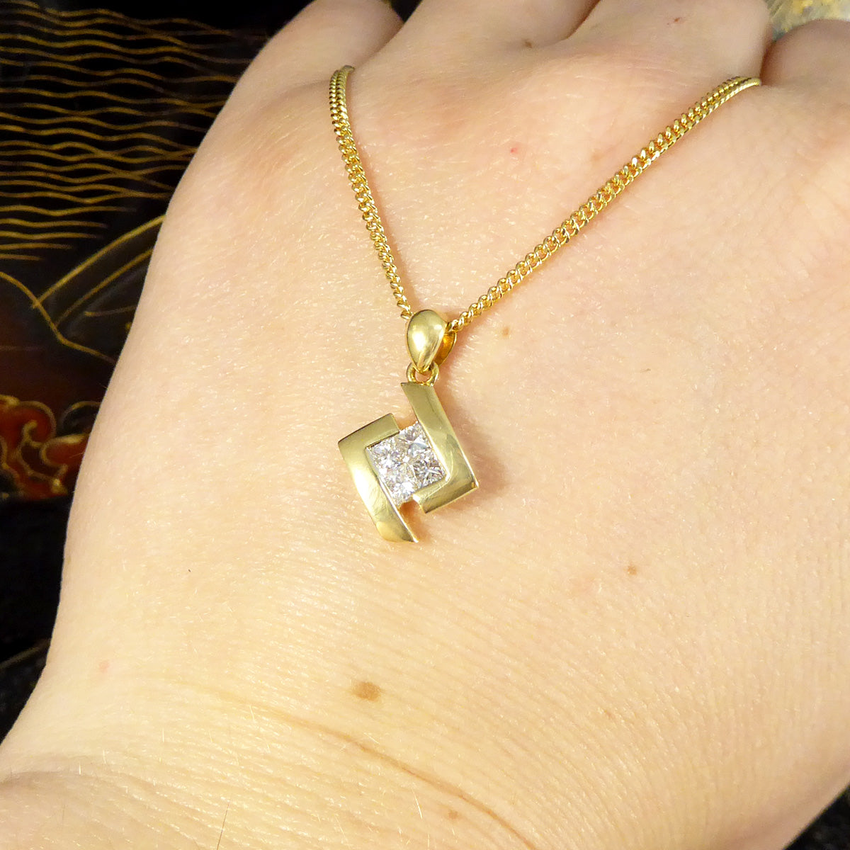 Princess Cut Diamond Pendant Necklace in 18ct Yellow Gold - Wharfedale Antiques