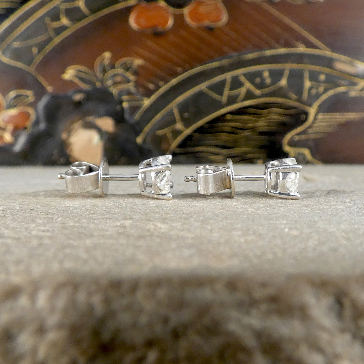 Diamond Pie Set Illusion Cluster Earrings in 18ct White Gold - Wharfedale Antiques