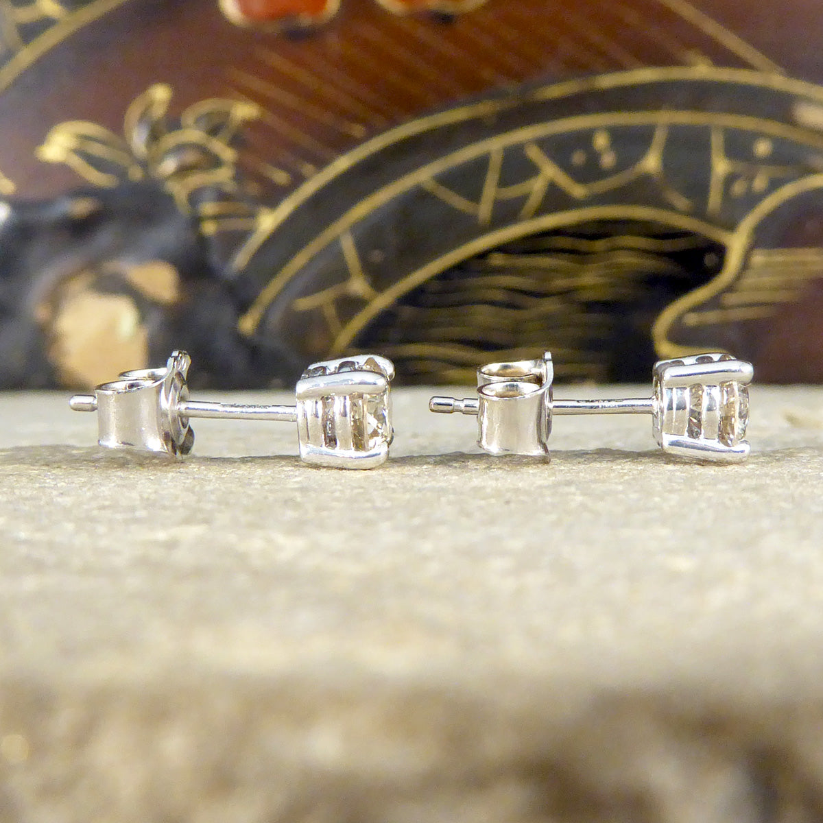 Classic Diamond Stud Earrings in 18ct White Gold - Wharfedale Antiques