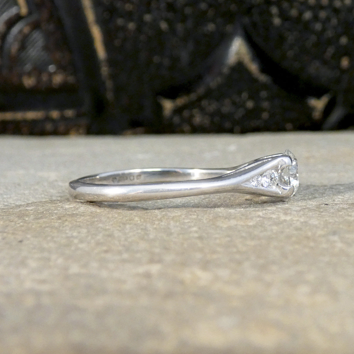 Diamond Solitaire Engagement Ring with Diamond Set Shoulders in 18ct White Gold - Wharfedale Antiques