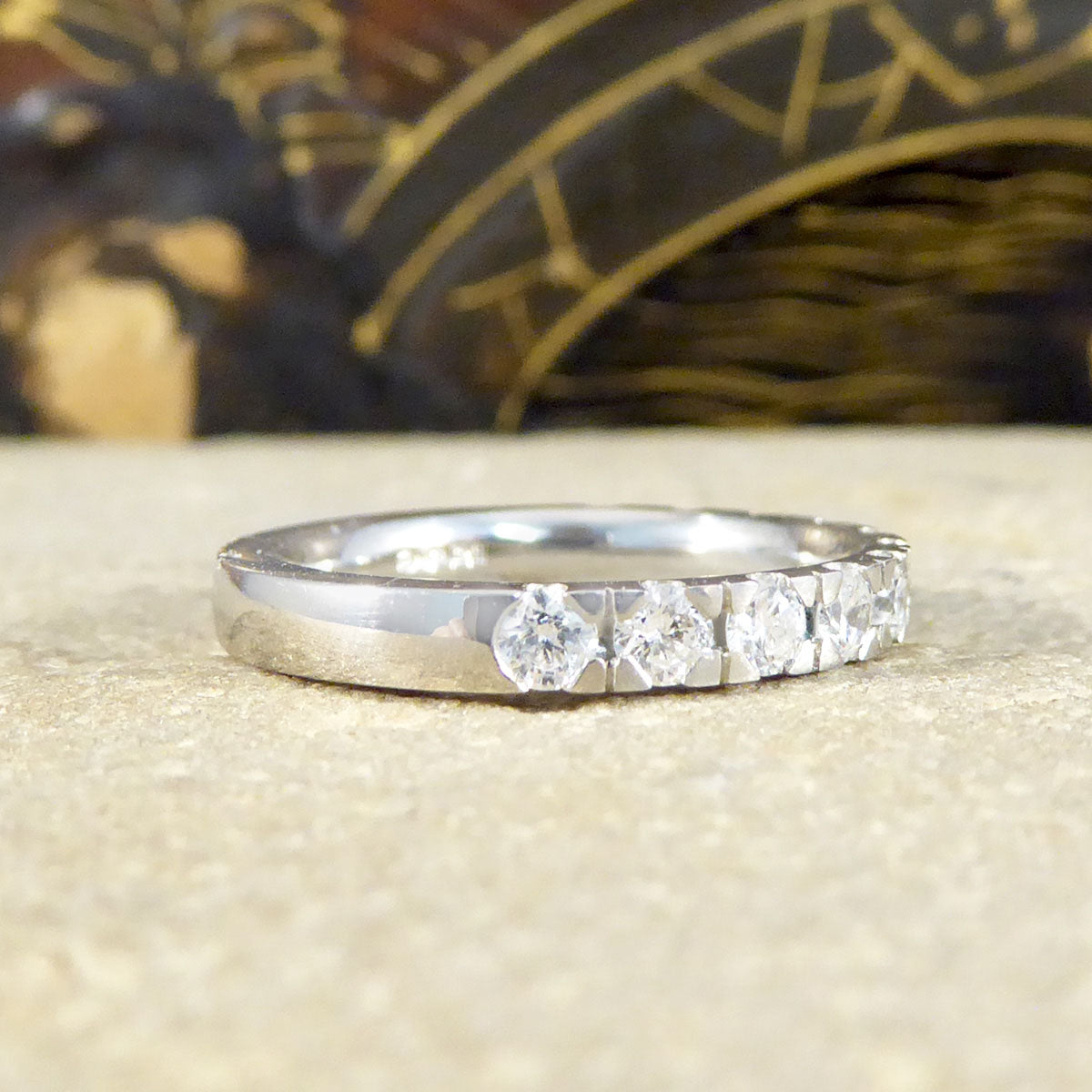 Modern Diamond Half Eternity Ring in Platinum - Wharfedale Antiques