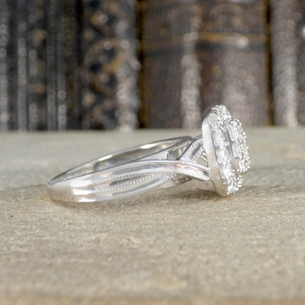 Diamond Cluster Wedfit Engagement Ring in White Gold - Wharfedale Antiques